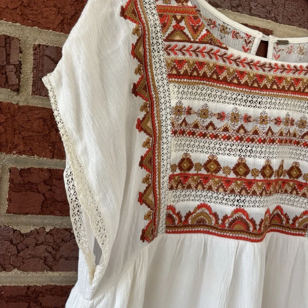 Free People Sunrise Wanderer Mini Dress Women's S Floral Embroidered Gauze Sheer
